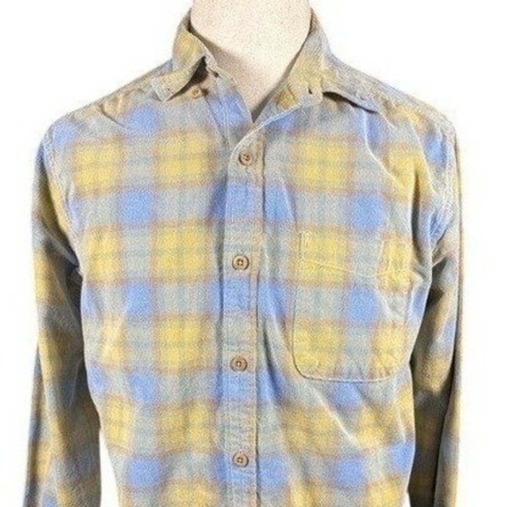 The Territory Ahead Mens M Plaid Corduroy Button Down Shirt Blue Yellow Cotton